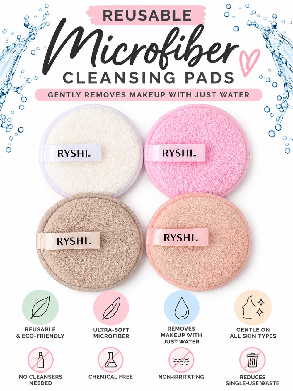 Reusable Microfiber Makeup Remover Cloths – 4 Piece Set